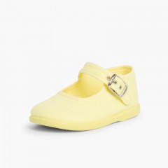 Sapatos Merceditas Tecido com Fivela Amarelo Limão