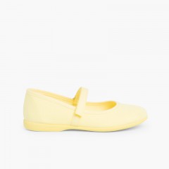 Sapatos Merceditas Tela com Tira Aderente Fina Amarelo Limão