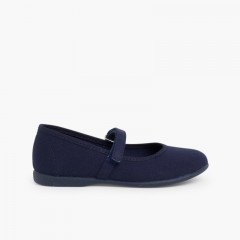 Sapatos Merceditas Tela com Tira Aderente Fina Azul-marinho