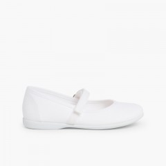 Sapatos Merceditas Tela com Tira Aderente Fina Branco
