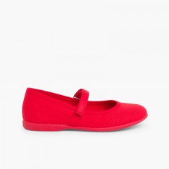 Sapatos Merceditas Tela com Tira Aderente Fina Vermelho