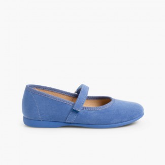 Sapatos Merceditas tipo Camurça com tiras aderentes Azul Claro