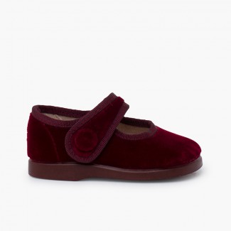 Sapatos Merceditas de Veludo com Botão tiras aderentes   Bordeaux