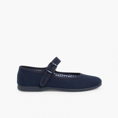 Sapatos Merceditas Tecido com Fivela Tamanhos Grandes  Azul-marinho